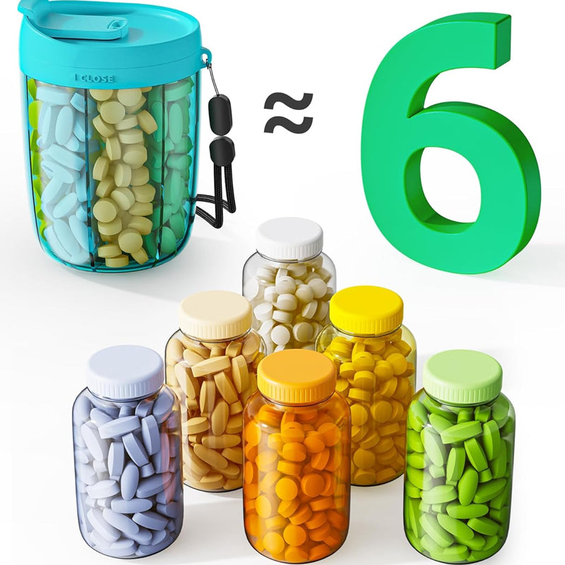 Pillendispenserfles met 6 compartimenten