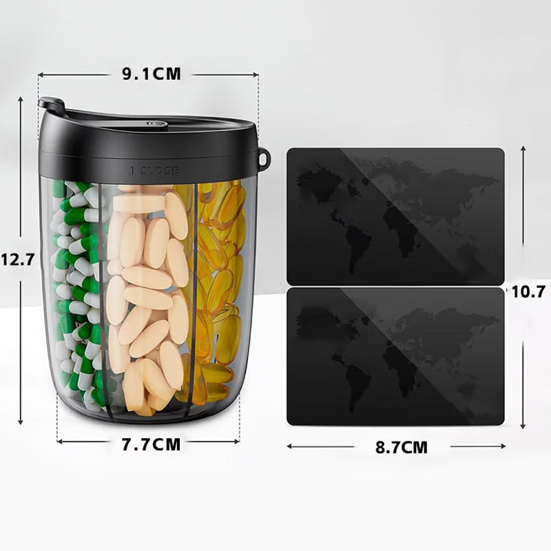 Pillendispenserfles met 6 compartimenten