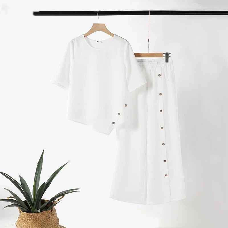🎁2026 Nieuw binnen 50% KORTING💥👚👖 Vrouwenset met onregelmatige zoom, top en broek met wijde pijpen