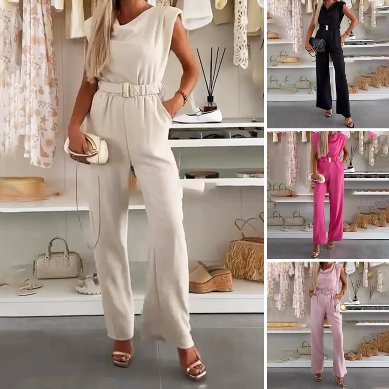 🎁2026 Nieuw binnen 50% KORTING💥Damesjumpsuit zonder mouwen en gedrapeerde hals