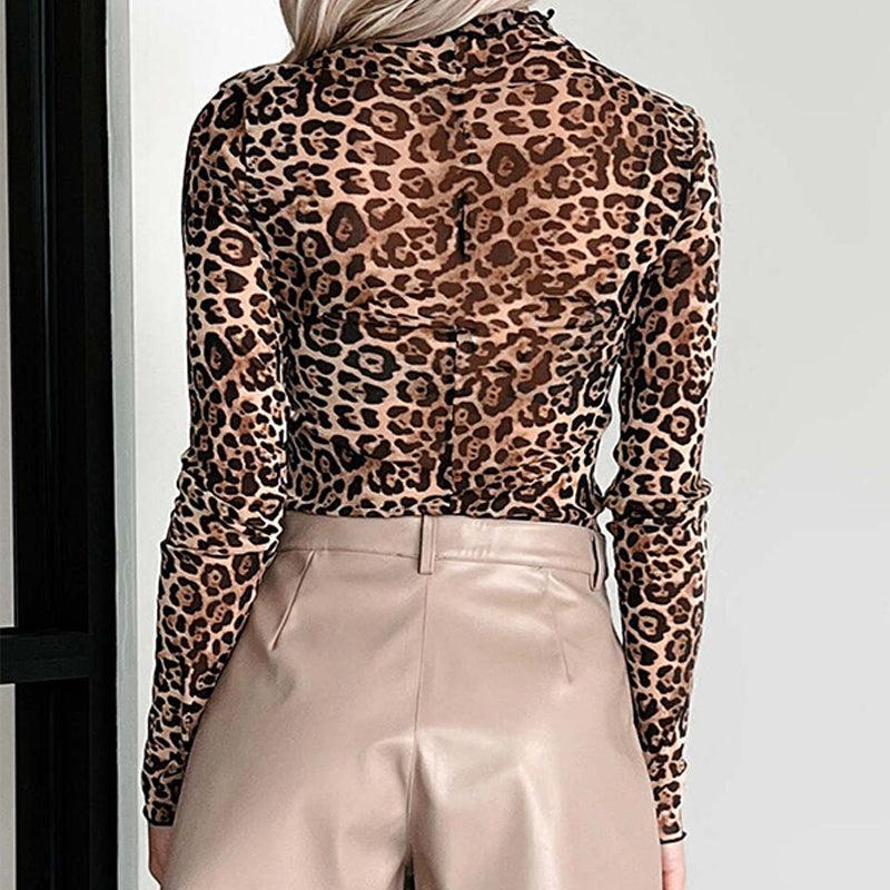 🎁2026 Nieuw binnen 50% KORTING💥Luipaard Mesh Top met Lange Mouwen