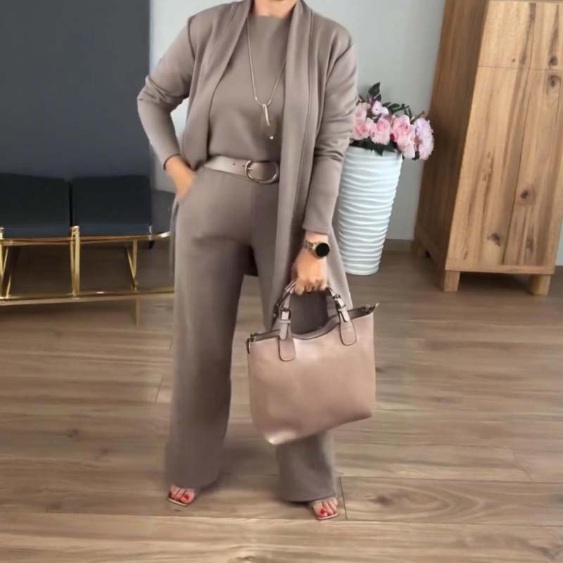 ⏳Tijdelijke aanbieding⏰Elegante 3-delige set inclusief lange cardigan, top en broek💞