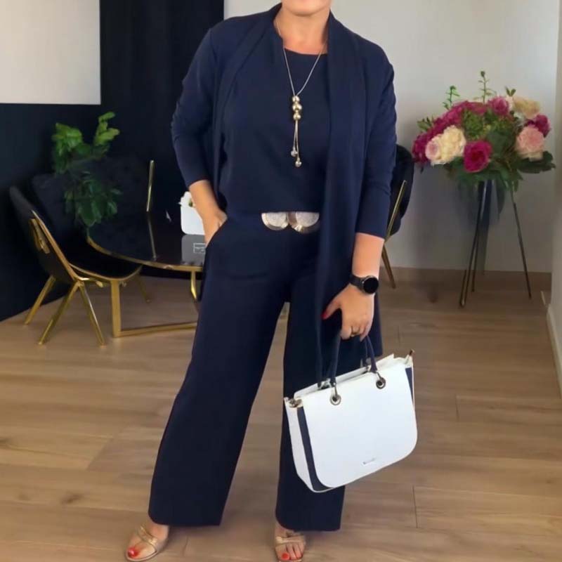 ⏳Tijdelijke aanbieding⏰Elegante 3-delige set inclusief lange cardigan, top en broek💞