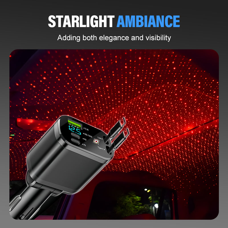 Snelle autolader met sterrenhemelverlichting – modern en praktisch 🌟