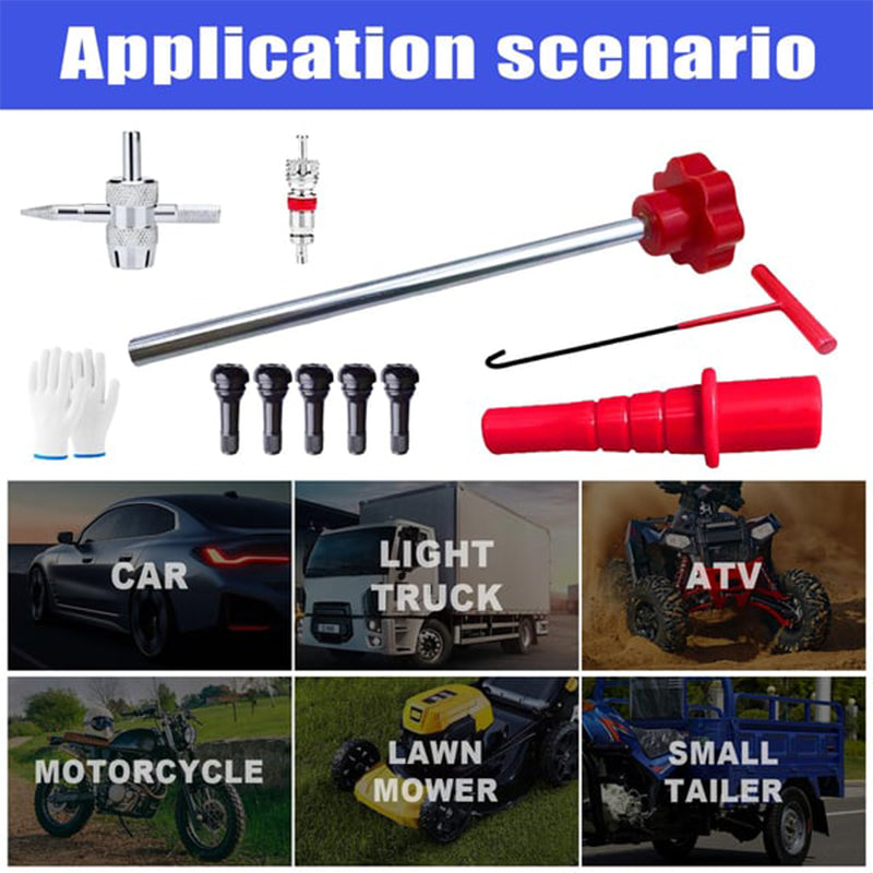 Snelwisselgereedschapsset voor Autoventielen – Multi-Voertuig Compatible – Efficiënt Bandonderhoud voor Auto/Motor/Grasmaaier!