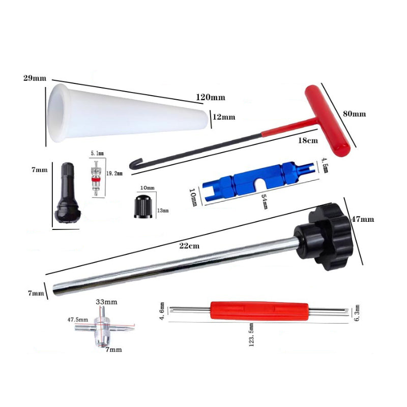 Snelwisselgereedschapsset voor Autoventielen – Multi-Voertuig Compatible – Efficiënt Bandonderhoud voor Auto/Motor/Grasmaaier!
