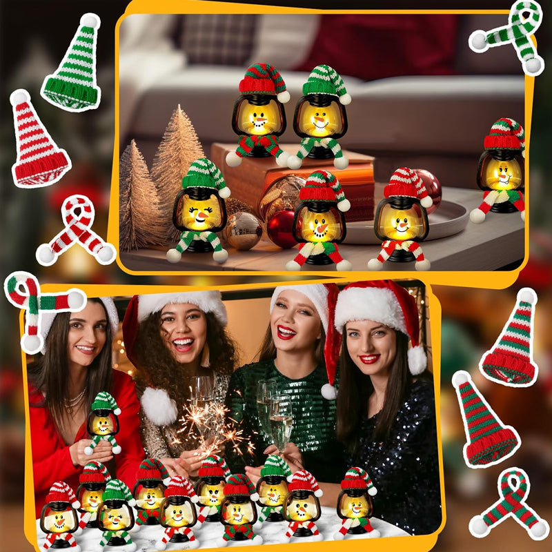 ⏳ Tijdelijk 50% korting ⏰ Kerstdecoratie Mini Sneeuwpop Lantaarn met Hoedjes en Sjaals 🎄⛄
