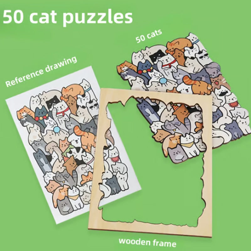 ⏳Tijdelijke aanbieding! 🧩Houten puzzel van 135 stukjes in gedempte tinten, met een kattenmotief.