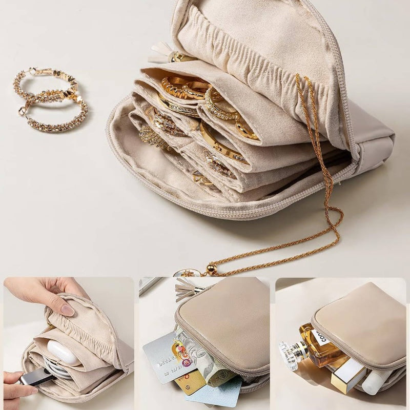 Mini reis make-up tasje voor sieraden met ritssluiting