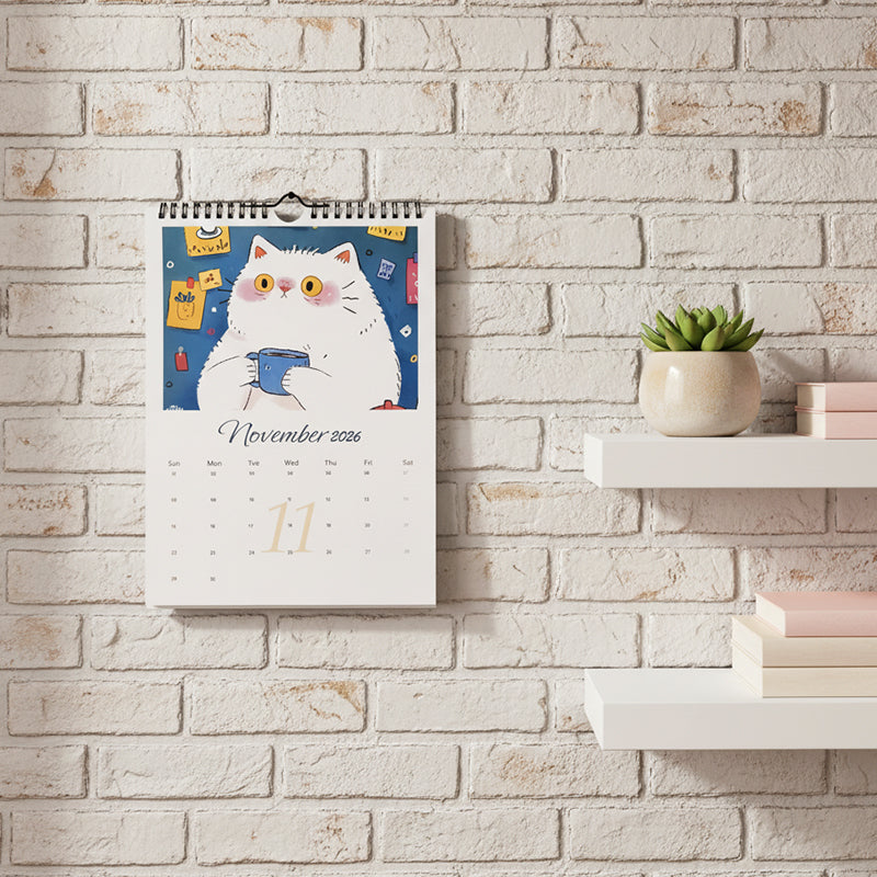 Verticale muurkalender 2026 met kattenthema