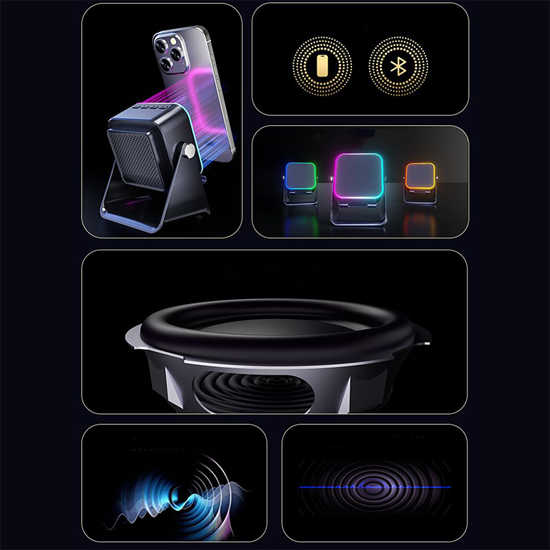 5-in-1 draadloze inductie Bluetooth-luidspreker met verstelbare telefoonstandaard