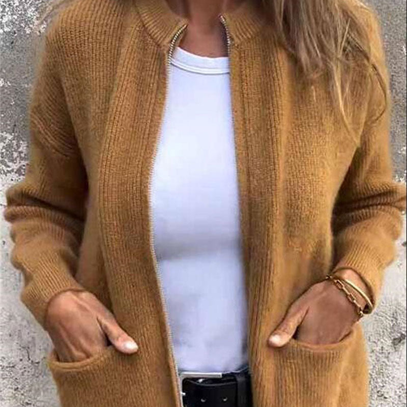 🎁2026 Nieuw binnen 50% KORTING💥🔥Zachte & warme gebreide damesjas met rits – pluist niet🧥