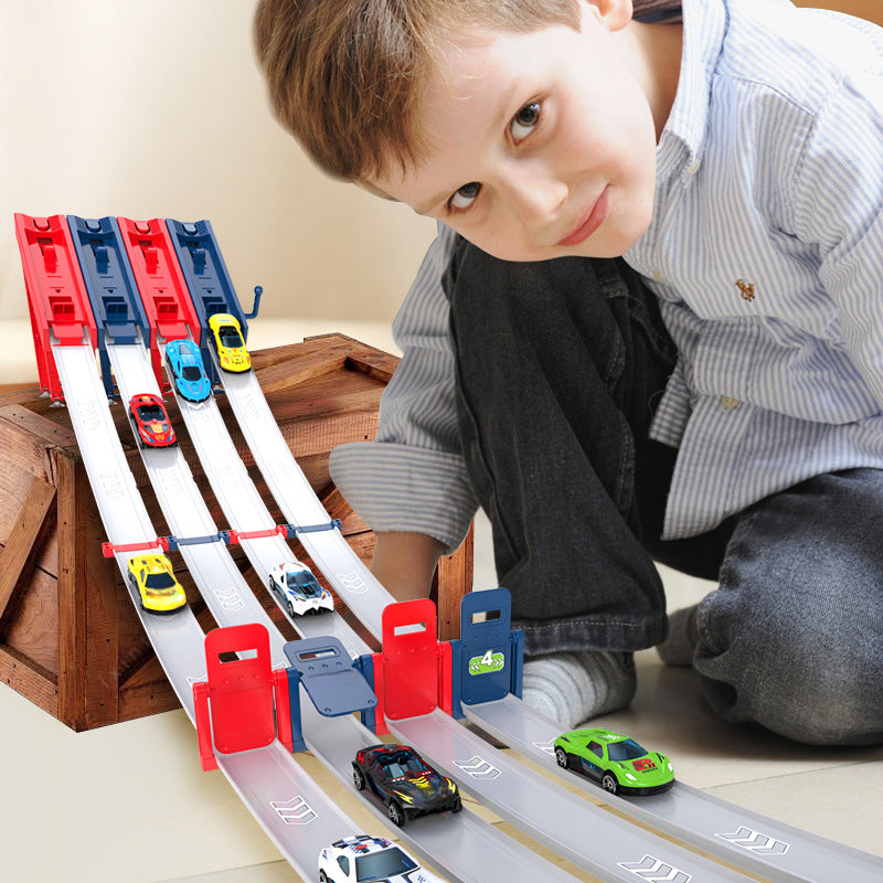 🔥 50% KORTING ! ✨ Dubbele Racebaan Set - 110cm Zwaartekrachtbaan, Eénknops Lancering, Spannend Ouder-kind Spel 🚗⚡