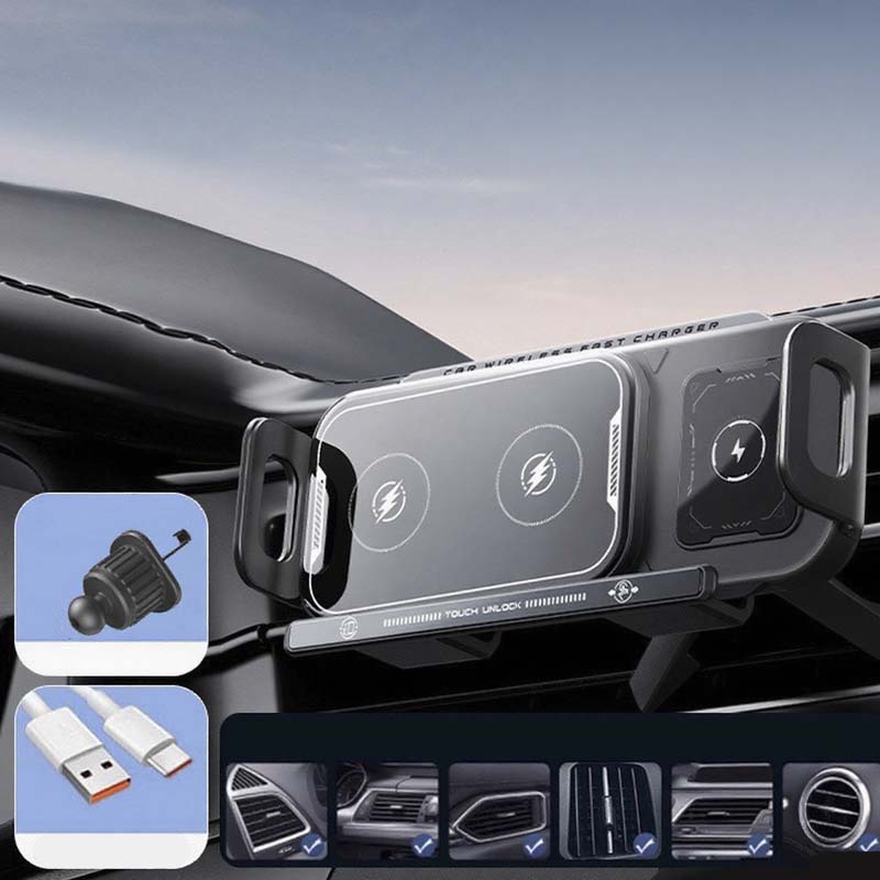 2-in-1 Opvouwbare Telefoonhouder voor Auto & Draadloze Oplader