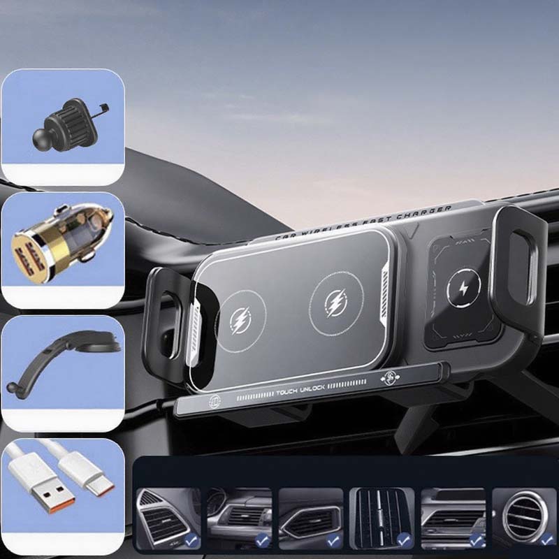 2-in-1 Opvouwbare Telefoonhouder voor Auto & Draadloze Oplader