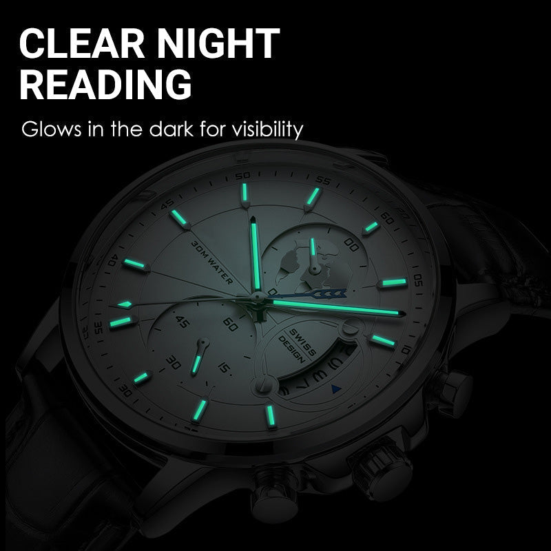 Lichtgevend waterdicht quartzhorloge voor heren