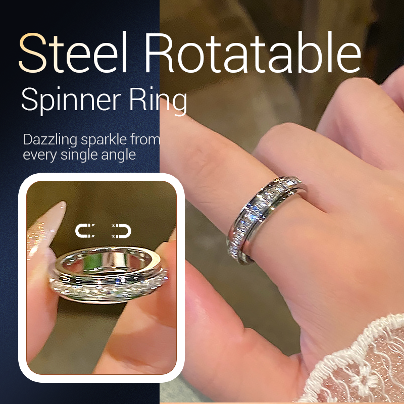 🎄Oferta especial de Navidad🎄Anillo giratorio de titanio y acero con circonit