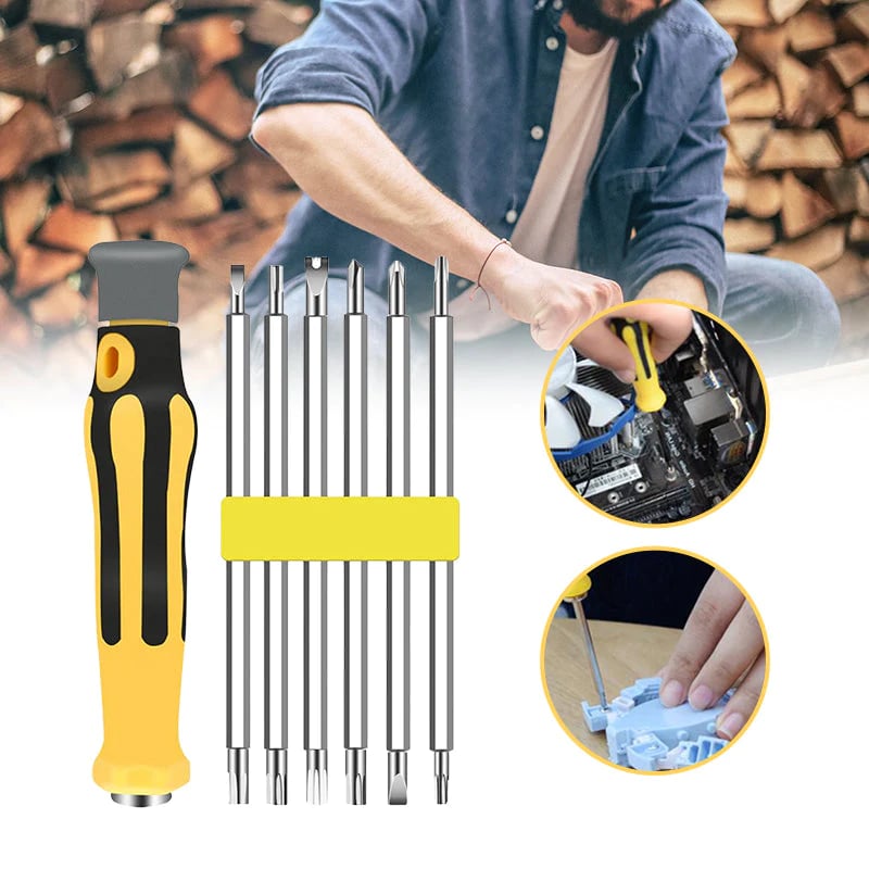 50% KORTING✨ 6-in-1 Multifunctionele Schroevendraaierset – Hoogwaardig CR-V Staal & Magnetische Bits (Perfect voor Huishoudelijke Reparaties & Elektronica!)