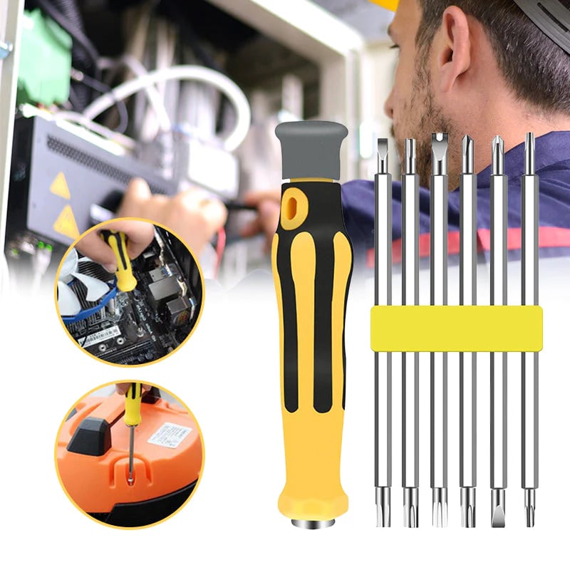 50% KORTING✨ 6-in-1 Multifunctionele Schroevendraaierset – Hoogwaardig CR-V Staal & Magnetische Bits (Perfect voor Huishoudelijke Reparaties & Elektronica!)