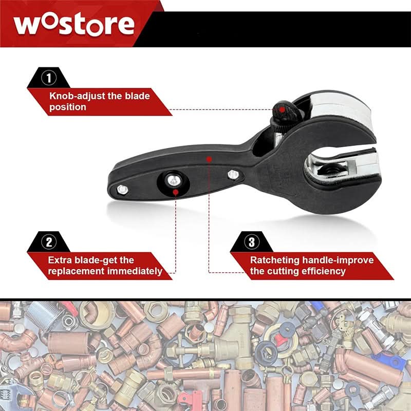 🔥50% korting🔥Ratelsnijder voor buizen, snel te bedienen met één hand, voor het snijden van roestvrij staal, koper en aluminium met een diameter van 5/16-1-1/8 inch