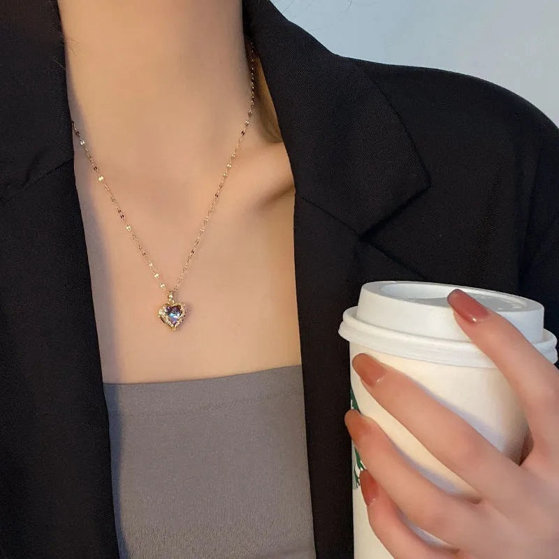 💕Kleurrijke oceaanhart hanger titanium ketting