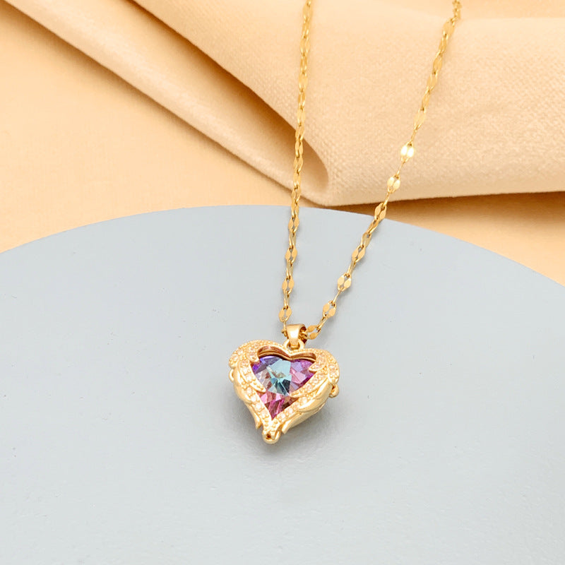 💕Kleurrijke oceaanhart hanger titanium ketting