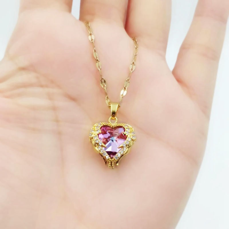 💕Kleurrijke oceaanhart hanger titanium ketting