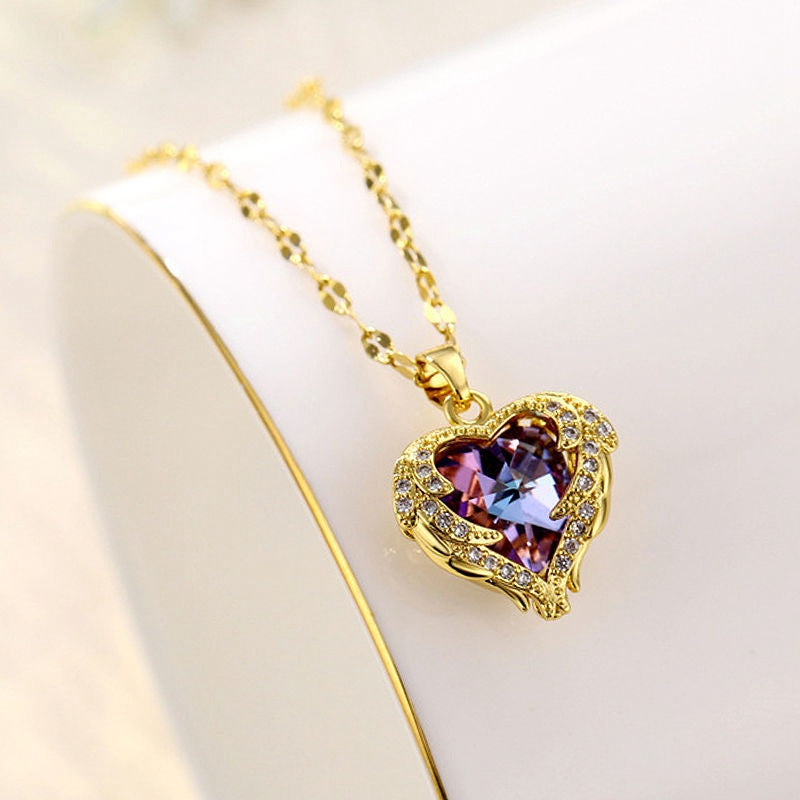 💕Kleurrijke oceaanhart hanger titanium ketting