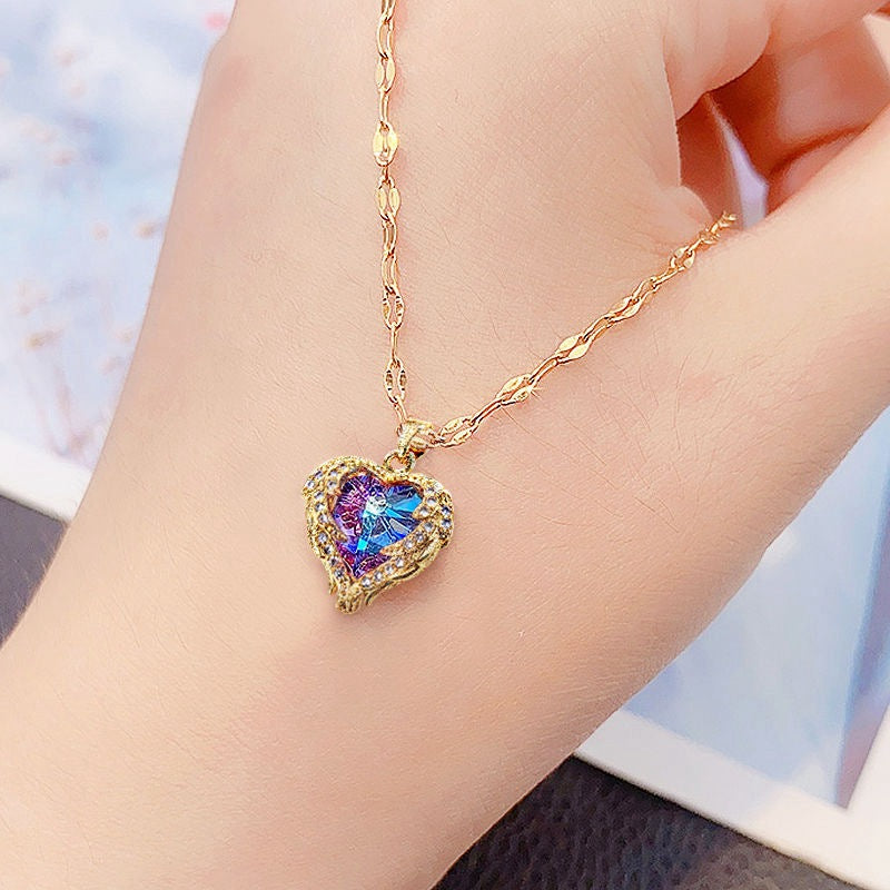 💕Kleurrijke oceaanhart hanger titanium ketting