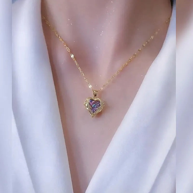 💕Kleurrijke oceaanhart hanger titanium ketting