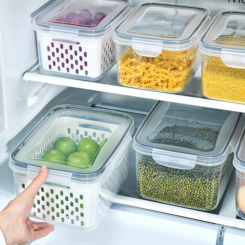 🌞Fris De Lente In Met 50% Korting!🥬3-Delige Vershoudbakjes met Vergiet – Lekvrije Stapelbare Koelkast Organizers voor Fruit en Groenten