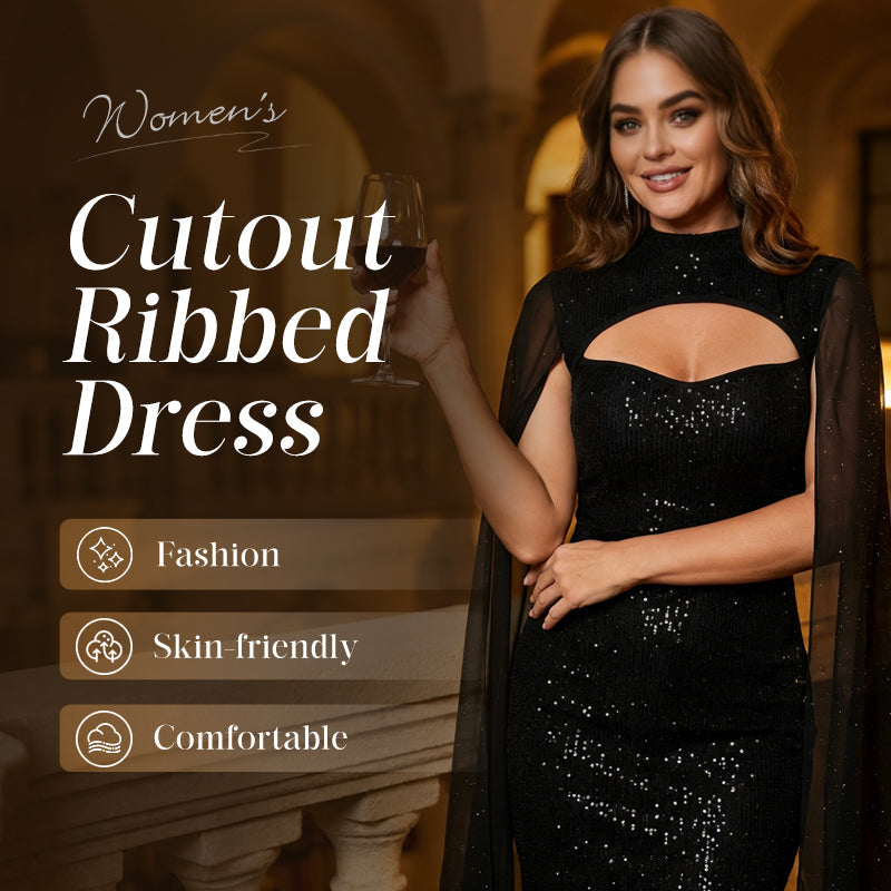 💃2026 Nieuwe collectie 50% korting💥Damesjurk met ribstof, cut-out en chiffon cape