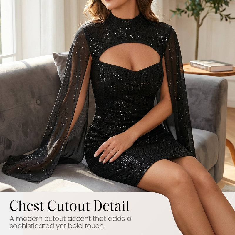 💃2026 Nieuwe collectie 50% korting💥Damesjurk met ribstof, cut-out en chiffon cape