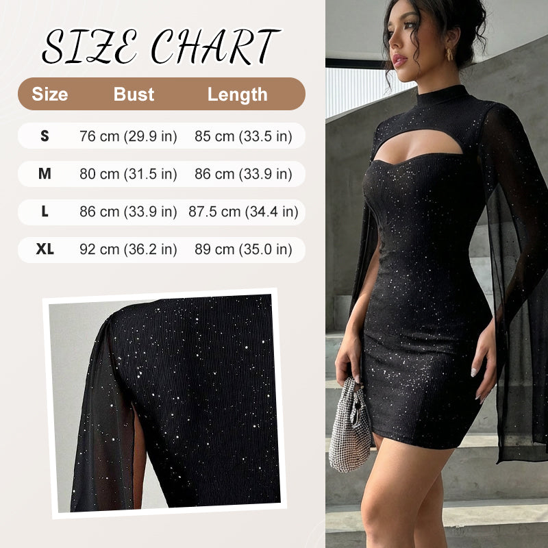 💃2026 Nieuwe collectie 50% korting💥Damesjurk met ribstof, cut-out en chiffon cape