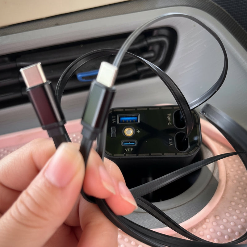 ⚡ KOOP 2 EN KRIJG 1 GRATIS! ✨ Ultrasnelle 4-in-1 Autolader 90W – Met Intrekbare Kabels & Sfeervol Sterrenlicht 🚗🌌
