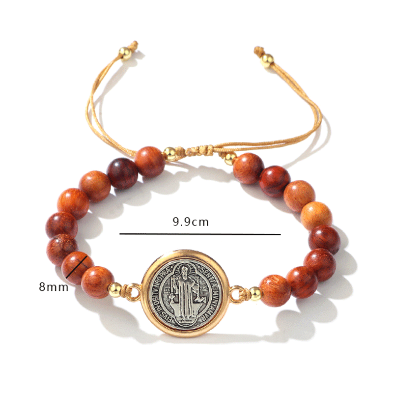 🛡️Een metgezel voor de beschermer✨Natuurlijke houten kralen Sint-Benedictusarmband🎁Verstelbaar, geschikt voor zowel mannen als vrouwen