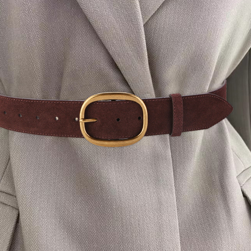 Women's Wide Faux Leather Belt with Round Buckle