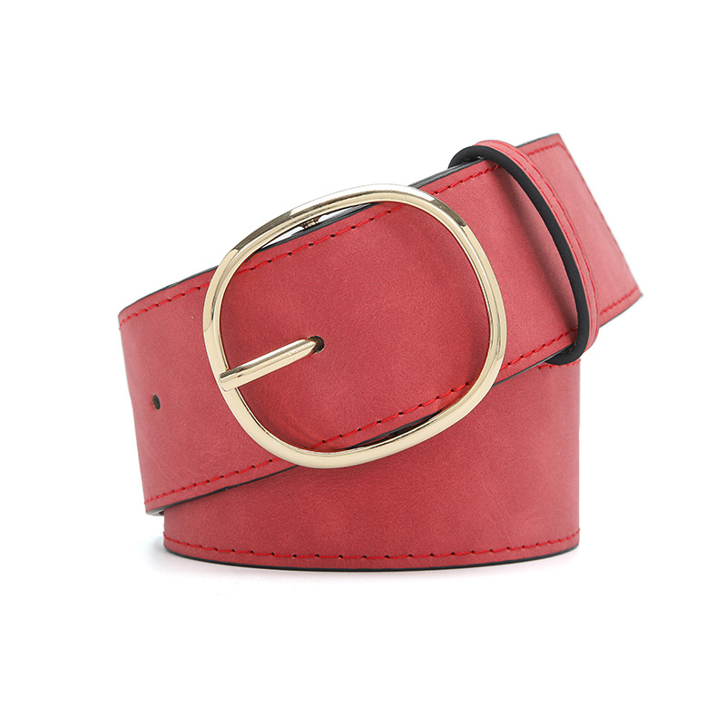 Women's Wide Faux Leather Belt with Round Buckle