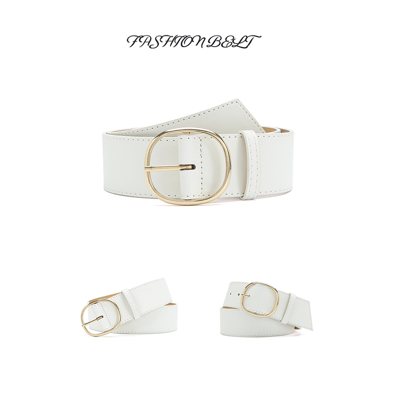 Women's Wide Faux Leather Belt with Round Buckle