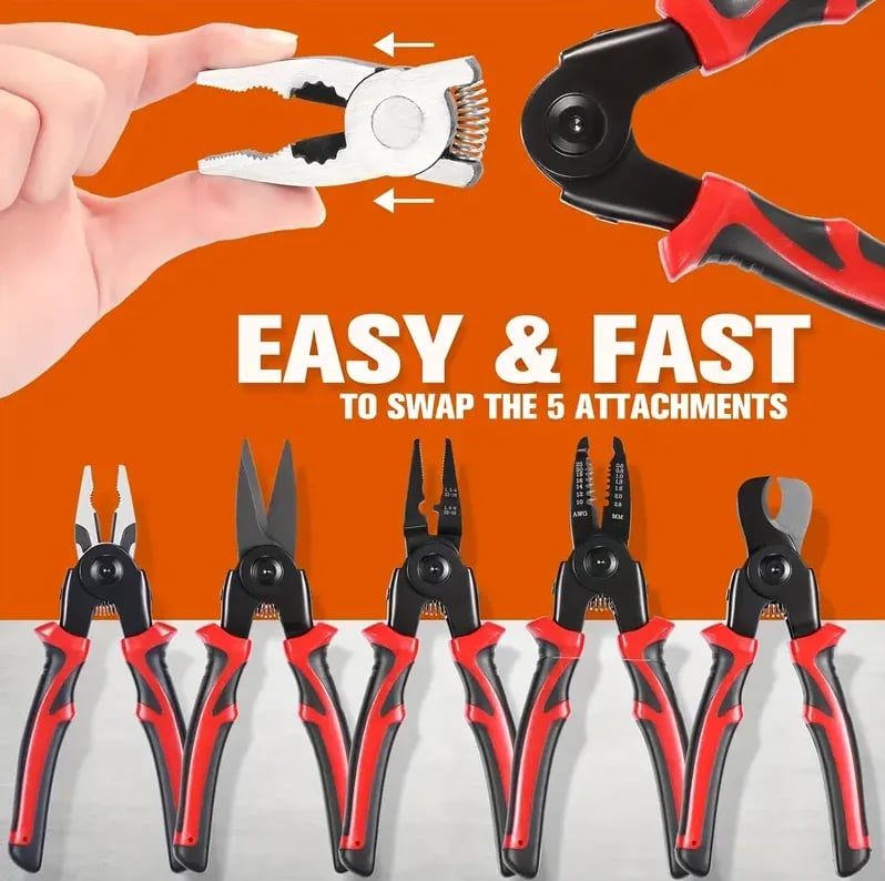 🎁2026 Nieuw binnen 50% KORTING💥5-in-1 Multifunctionele Tangenset - Draadstripper/Snijder/Krimper met Verwisselbare Kop