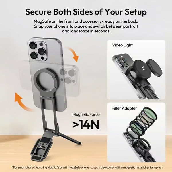📢📢50% off!! ⏰ Magnetic Mount – 5-in-1 Mini Tripod with Dual MagSafe Magnets, Foldable Hook & Arca-Swiss Base! 📱🎥