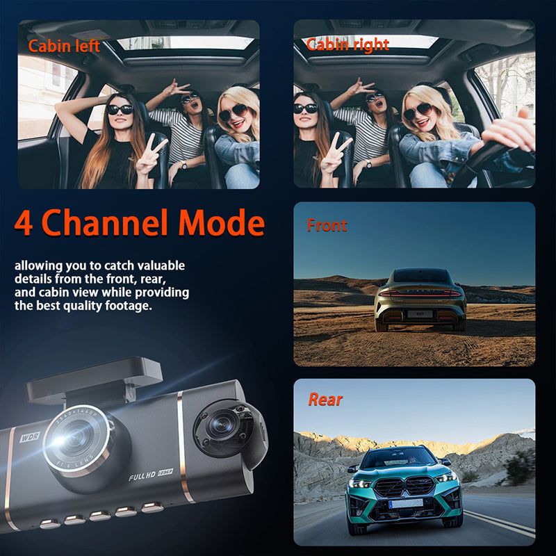 🎁2026 Nieuw binnen 50% KORTING💥4-kanaals HD dashcam met opnames van voor, interieur en achter