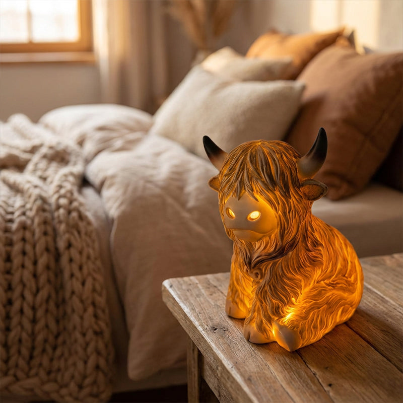 🎉Nieuwjaars Cadeau 50% KORTING!🐮Schattig Highland Cow Nachtlampje – Warmte & Rustieke Charme voor Jouw Kamer!