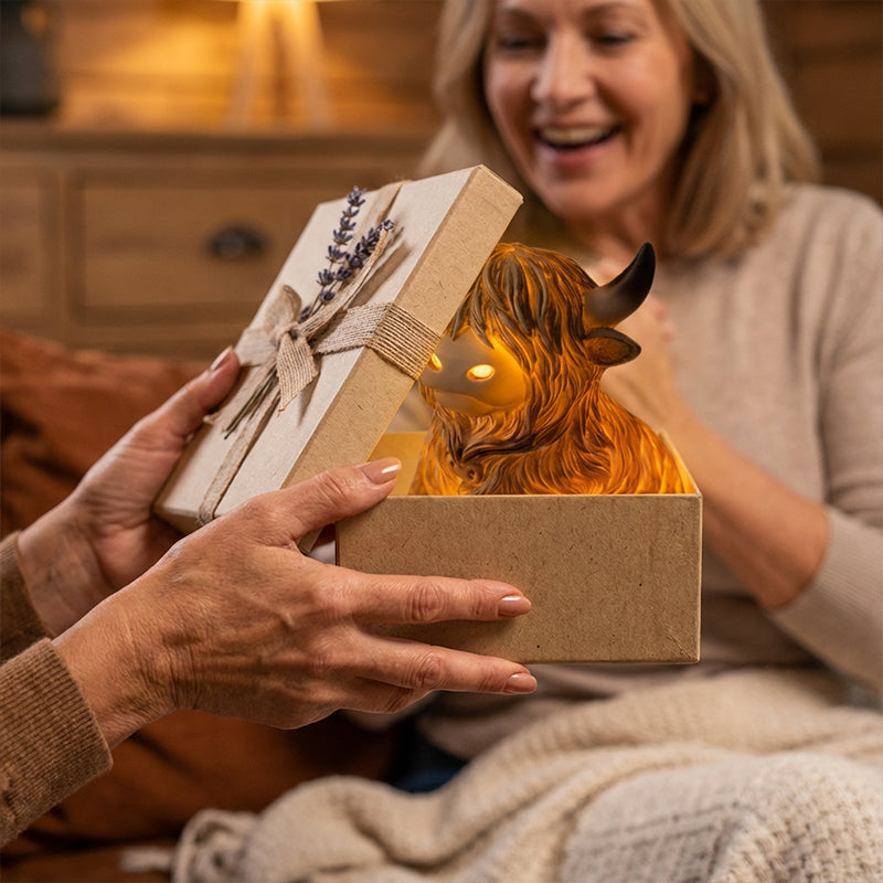 🎉Nieuwjaars Cadeau 50% KORTING!🐮Schattig Highland Cow Nachtlampje – Warmte & Rustieke Charme voor Jouw Kamer!