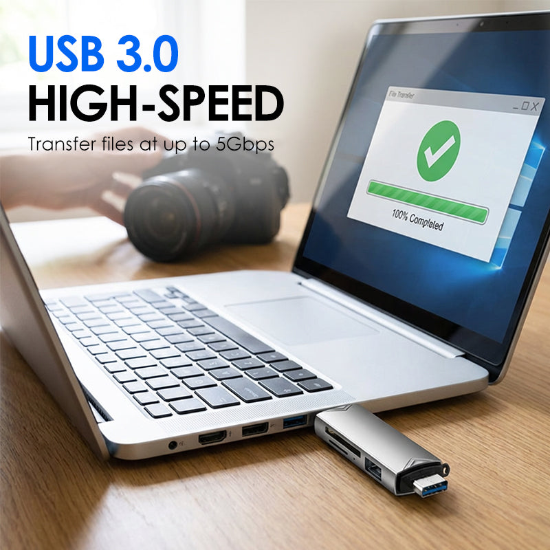 🎉Nieuwjaars Cadeau 50% KORTING!💻6-in-1 USB 3.0 OTG Kaartlezer – Snel Gegevensoverdracht & Multi-Apparaat Compatibiliteit!