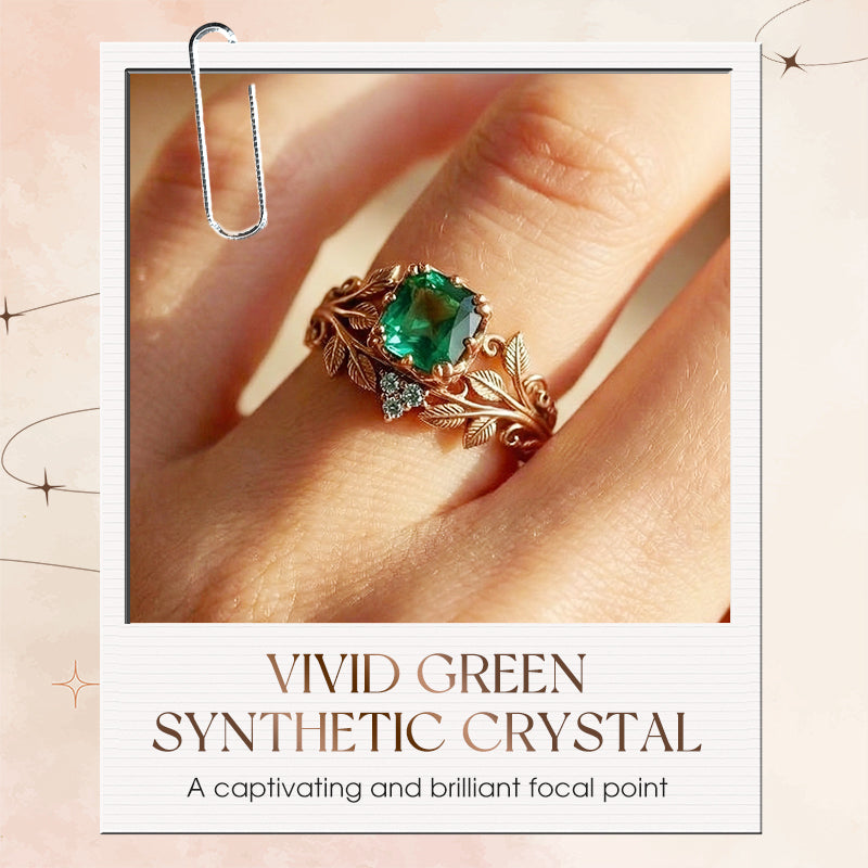 🎁2026 Nieuw binnen 50% KORTING💥Groene synthetische kristallen ring met gedetailleerd bladmotief