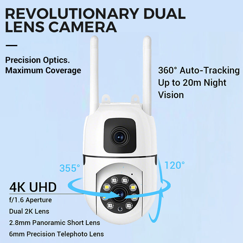 360° pan-tilt 4K-beveiligingscamera met dubbele lens
