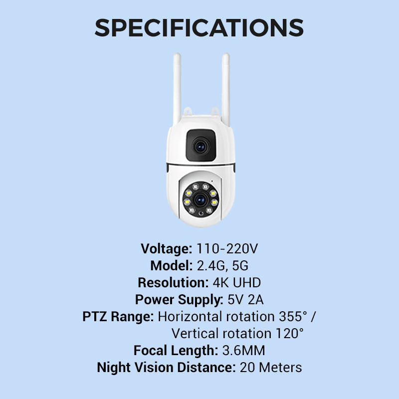 🎁2026 Nieuw binnen 50% KORTING💥🔍🔍360° pan-tilt 4K-beveiligingscamera met dubbele lens
