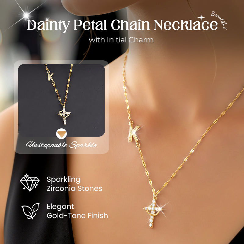 🎁2026 Nieuw binnen 50% KORTING💥💎 Dainty Petal Chain Necklace with Initial Charm – Adjustable, Sparkling & Faith-Inspired Design ✨📿