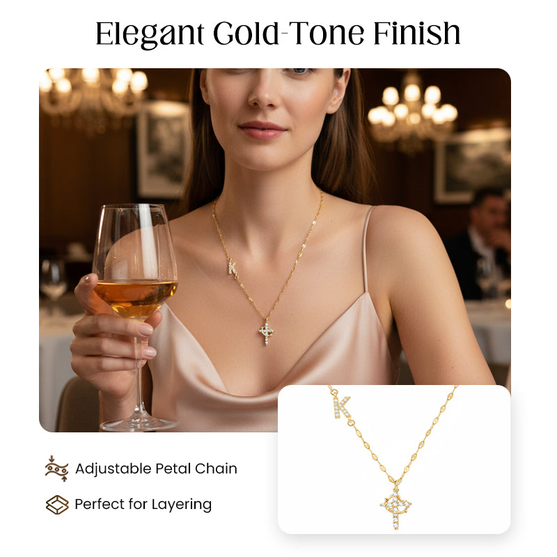 🎁2026 Nieuw binnen 50% KORTING💥💎 Dainty Petal Chain Necklace with Initial Charm – Adjustable, Sparkling & Faith-Inspired Design ✨📿